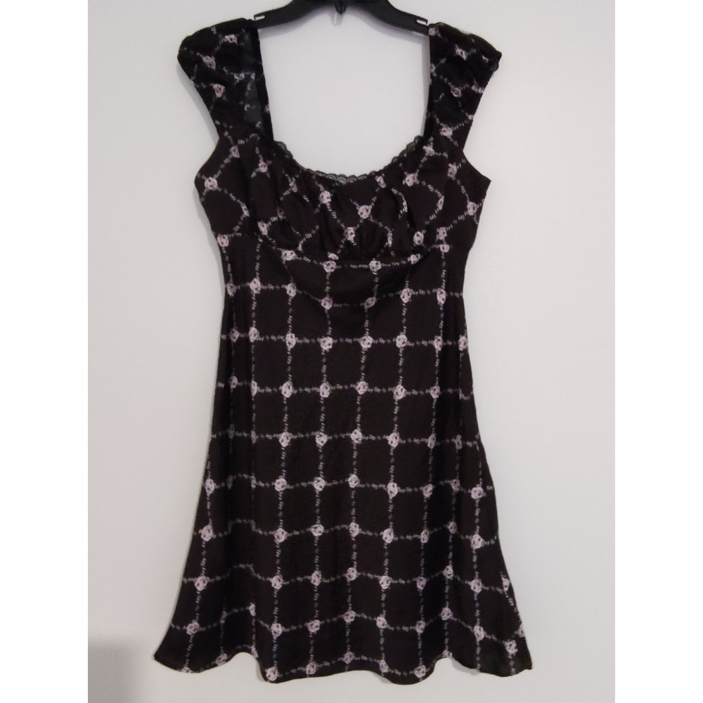 NWT Glamorous Blk Rose Trellis Sqr Neck Babydoll Mini Dress Lrg Urban Outfitters